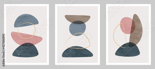 Trendy contemporary set of abstract art, creative minimalist hand painted compositions for wall decoration, postcard or brochure cover design in vintage style art.  
EPS10 vector.
