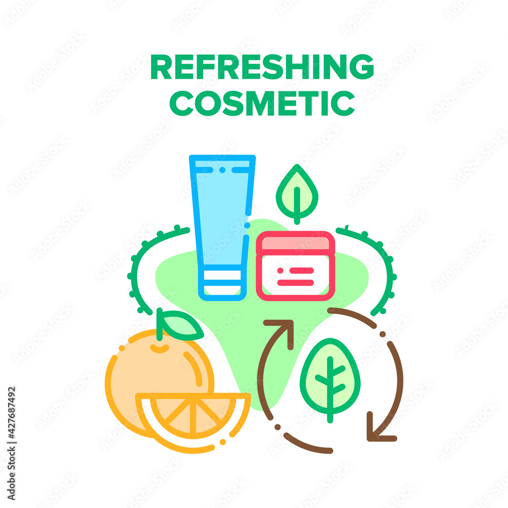 Fototapeta premium Refreshing Cosmetic Cream Vector Icon Concept. Refreshing Cosmetic Cream Prepared From Citrus Fruit Orange And Natural Plant, Lotion Package. Skincare Hygiene Beauty Product Color Illustration