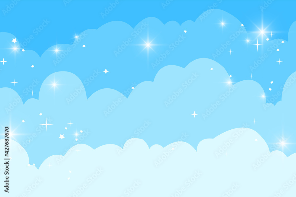 Cute cartoon clouds and sky with stars background. Vector illustration EPS10