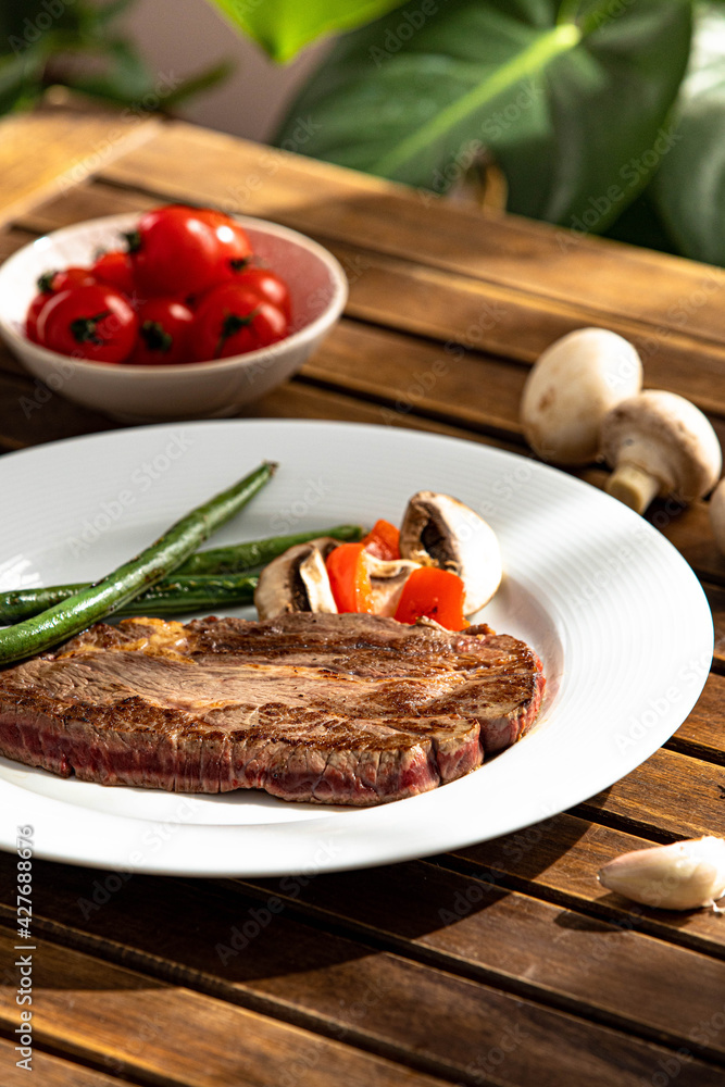 delicious beef stake, french food, french cuisine, natural lunch plate delicious beef stake, french food, french cuisine, natural lunch plate