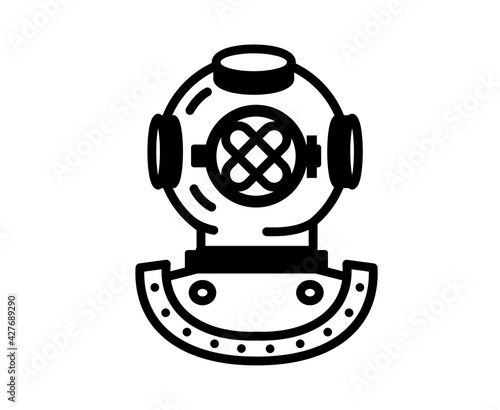 retro diving helmet icon line