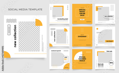 social media template banner blog fashion sale promotion. fully editable instagram and facebook square post frame puzzle organic sale poster. fresh yellow element shape vector background