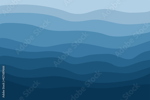 Top view of the blue sea. Abstract stylish background with ocean waves. Blue water and sky of different shades. Concept of travel, leisure and tourism. Vector poster wall art