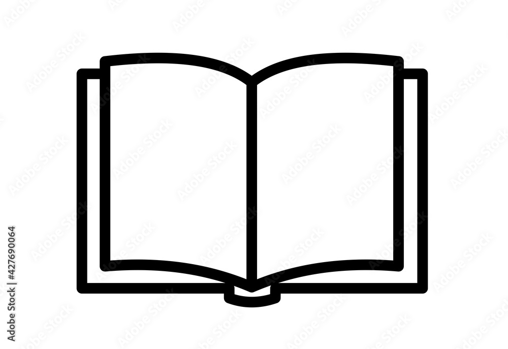 Open book icon in line style. Pictogram of library, educational or learning Open book icon in line style. Pictogram of library, educational or learning