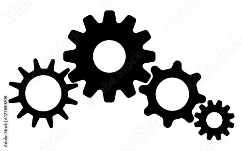 Cogwheels set vector illustration. Black spinning gears to use in business, brainstorm, idea,  teamwork, machinery and industry projects.