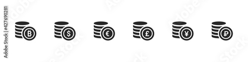 Currency icons. World money symbols. Finansial vector icons. Coins sign. Vector illustration
