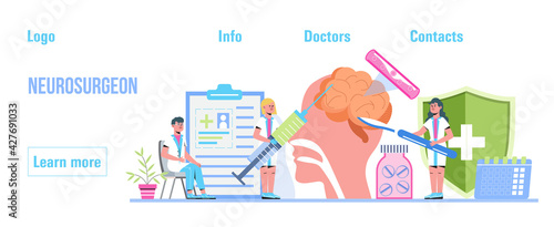 Neurosurgeon concept vector for medical landing page. Neurologist treat brain. Neurology, dementia, Alzheimer metaphor. Multiple sclerosis, mental health illustration. Examination psychiatric