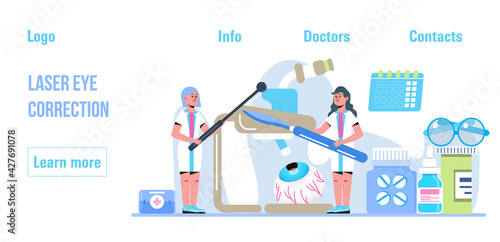 Laser eye correction concept vector. Eye doctor, oculist concept for health care banner. Glaucoma treatment concept vector. Medical ophthalmologist eyesight check up