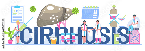 Hepatologist vector for medical website, landing page, header. Concept of hepatitis A, B, C, D, cirrhosis, world hepatitis day. Tiny doctors of hepatolog