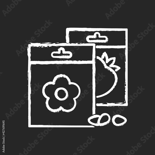 Seeds chalk white icon on black background. Embryonic plant enclosed in protective outer covering. Reproduction of plants and flowers in seed plants. Isolated vector chalkboard illustration