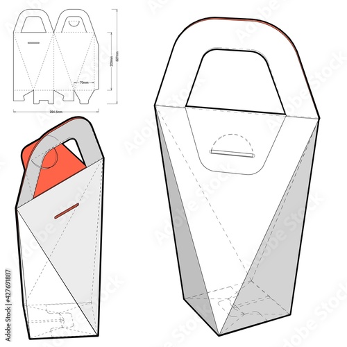 Gift Box with handle and Die-cut Pattern. The .eps file is full scale and fully functional. Prepared for real cardboard production.