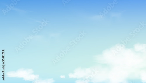 Blue sky with altostratus clouds background,Vector Cartoon sky with cirrus clouds, Concept all seasonal horizon banner in sunny day spring and summer in the morning. Vector illustration horizon