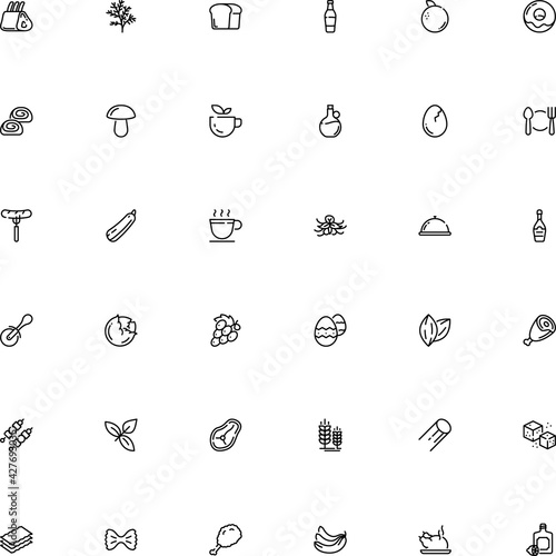 icon vector icon set such as: oil, shiitake, transparency, concept, orange, mushrooms, cloves, serving, yolk, banquet, break, vineyard, branch, template, sharp, farfalle, rare, decaf, grape, blossom