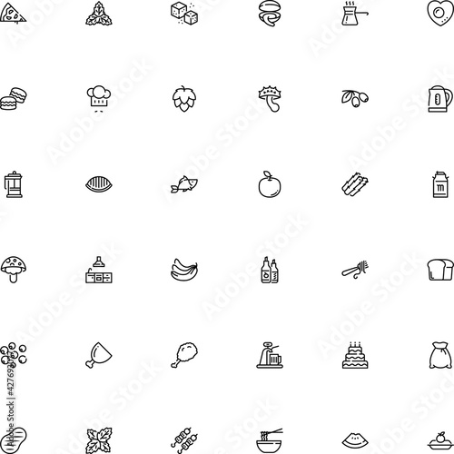icon vector icon set such as: red, piper, confection, mentha, cheese, shish, suillus, farm, banana, watermelon, single, editable, professional, cookery, porcini, ale, dough, eco, sedative, noodles