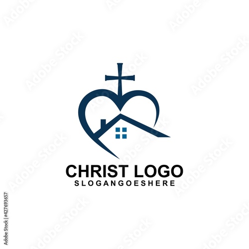 Church heart shaped home logo template design vector illustration