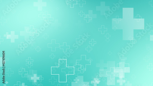 Abstract medical green blue cross pattern background.