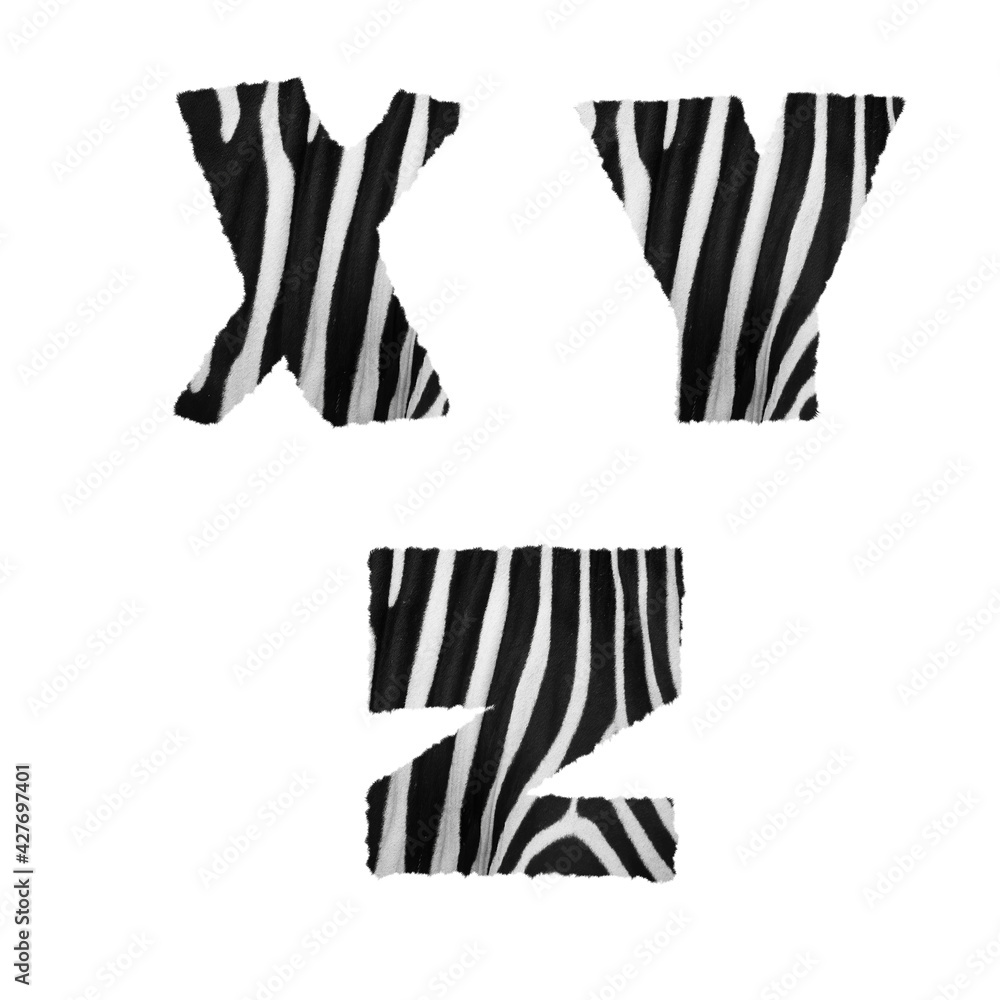 Zebra fur alphabet - letters X-Z Zebra fur alphabet - letters X-Z