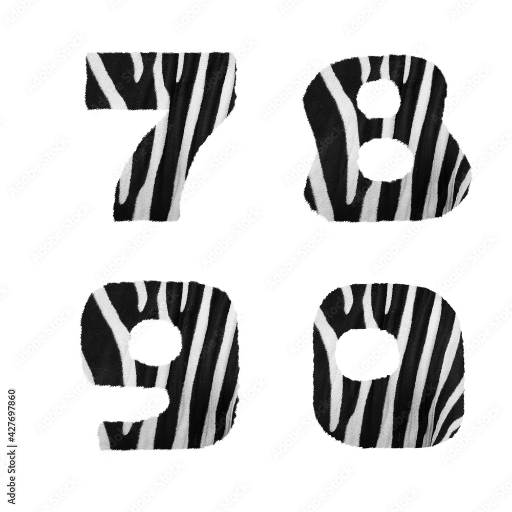 Zebra fur alphabet - digits 7-0 Zebra fur alphabet - digits 7-0