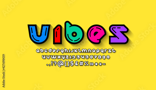 Multi colored modern alphabet, original rounded font, trendy letters from A to Z and numbers from 0 to 9, vector illustration 10EPS