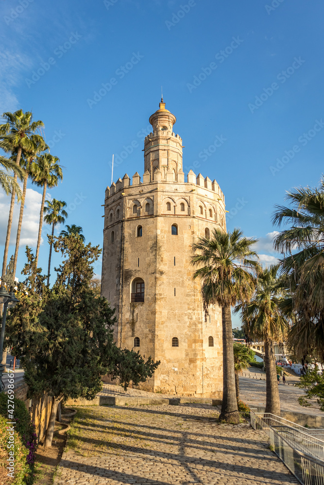 Torre del Oro in Seville Spain. The Golden Tower. Vertical photography