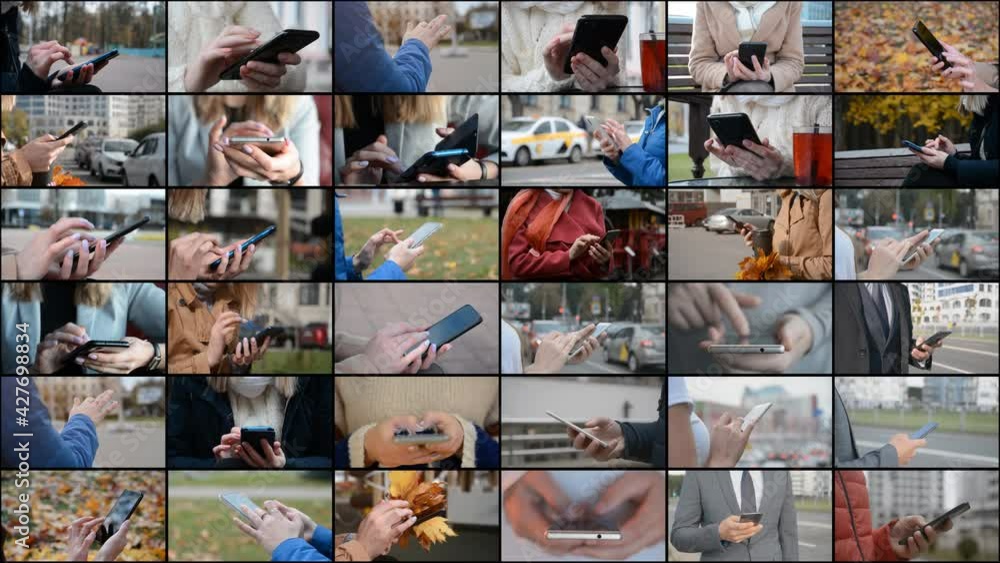 addiction to social networks concept, people uses smartphone in hand 4k