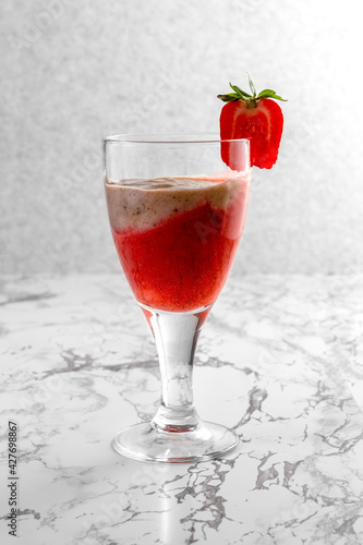 Strawberry and Strawberry Smoothie. Strawberry dessert. Light gray background. Place for your text.