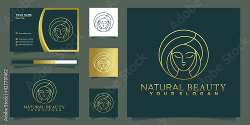 Woman logo with modern line art style for beauty salon and business card design template Premium Vector