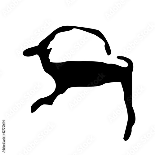 Pet, goat. Drawings of primitive people on stone. Illustration in ethnic style.