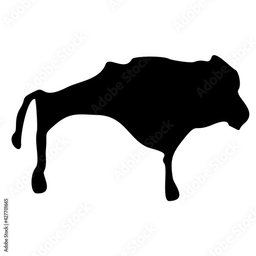 Buffalo. Drawings of primitive people on stone. Illustration in ethnic style.