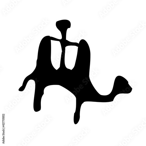 A man on a camel. Drawings of primitive people on stone. Illustration in ethnic style.