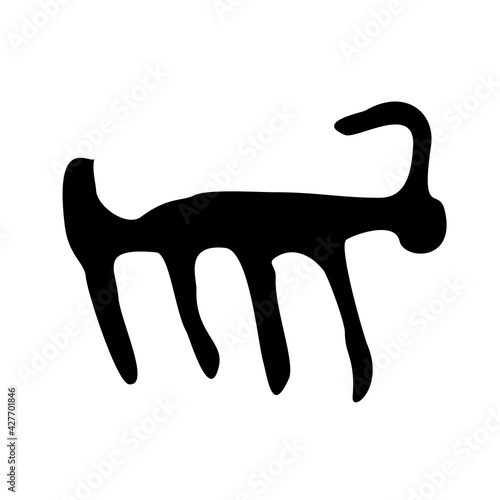 Pet, ram. Drawings of primitive people on stone. Illustration in ethnic style.