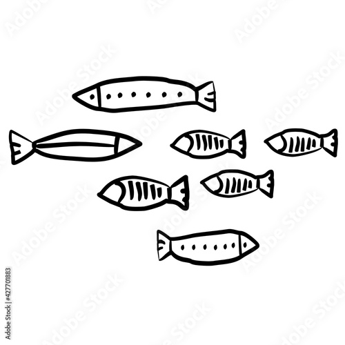 Fish. Drawings of primitive people on stone. Illustration in ethnic style.