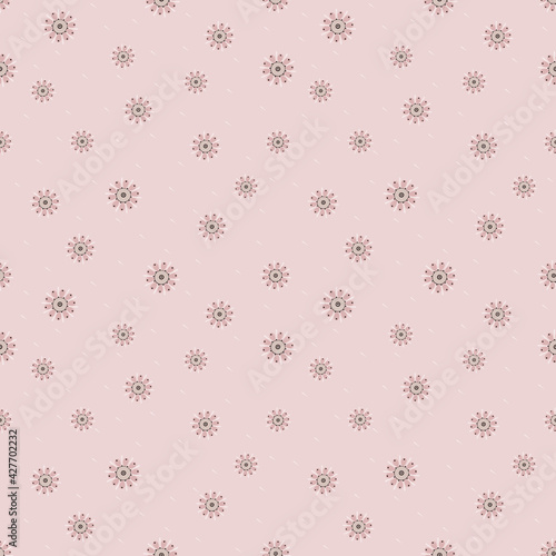 Vector seamless pattern with small scattered flowers, daisies. Liberty style print. Elegant minimal floral background. Simple ditsy texture. Soft pink color. Repeated design for wallpaper, textile