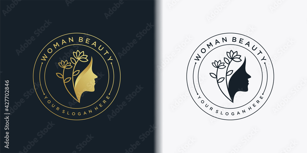 Woman beauty logo template with golden gradient emblem concept Stock ...
