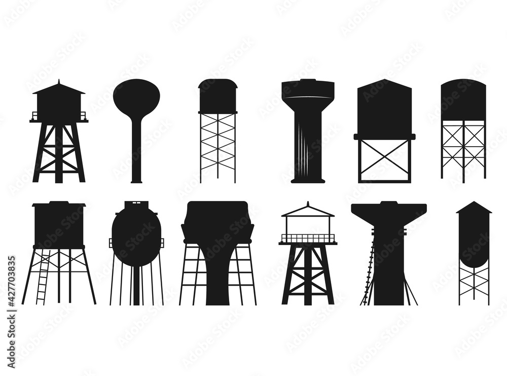 Fototapeta premium Water tower SVG, Water tower Silhouette, Water Tower Cut File, Water tower cutting files, printable design, Water Tower Clipart, Water Svg 