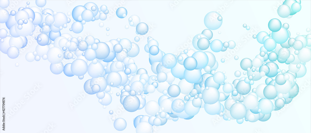 Soap foam bubbles vector concept, abstract shampoo soapy effect background.