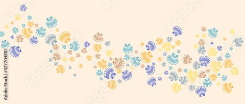 Seashell blue orange vector graphics, pearl bivalved mollusks illustration