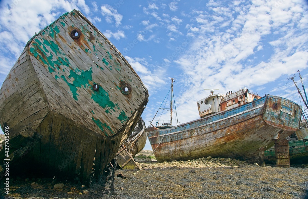 Camaret-sur-Mer France - 13 June 2017 - Old fishing boat in harbour of Camaret-sur-Mer in Bretagne France Camaret-sur-Mer France - 13 June 2017 - Old fishing boat in harbour of Camaret-sur-Mer in Bretagne France