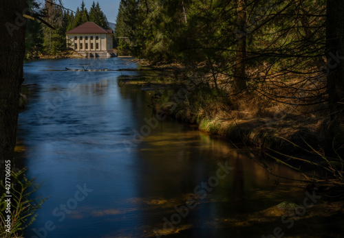 Hamry dam on Uhlava river near Zelezna Ruda town in national park Sumava