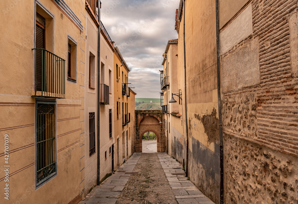 Streets of the historic Jewish quarter of the city of Segovia in Spain