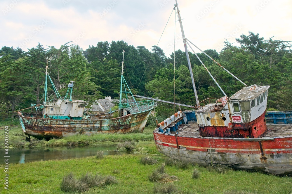 Plougasnou France - 29 June 2017 - Old fishing boats in Bretagne France Plougasnou France - 29 June 2017 - Old fishing boats in Bretagne France