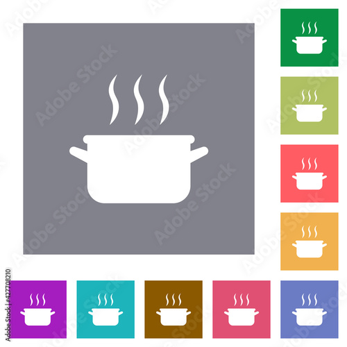 Steaming pot square flat icons