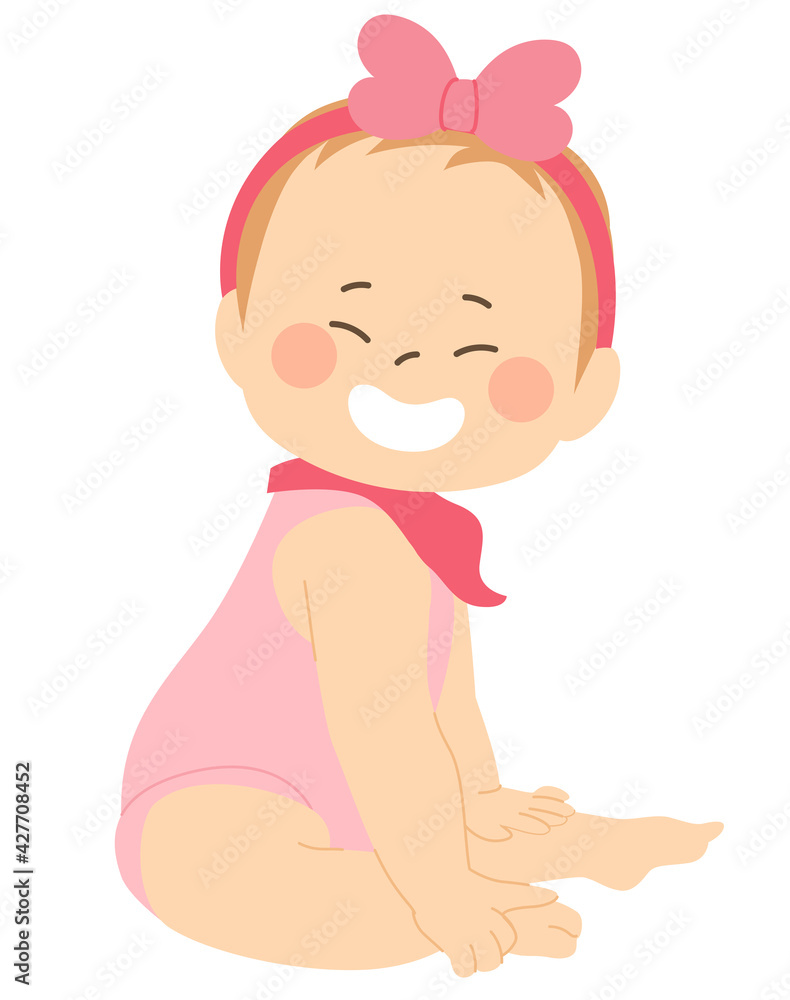 Funny baby girl smiling and sitting with pink outfit Funny baby girl smiling and sitting with pink outfit