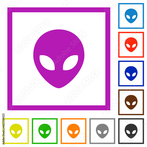 Alien head flat framed icons