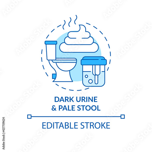 Dark urine and pale stool concept icon. Liver disease symptom idea thin line illustration. Jaundice. Potential problems indication. Vector isolated outline RGB color drawing. Editable stroke