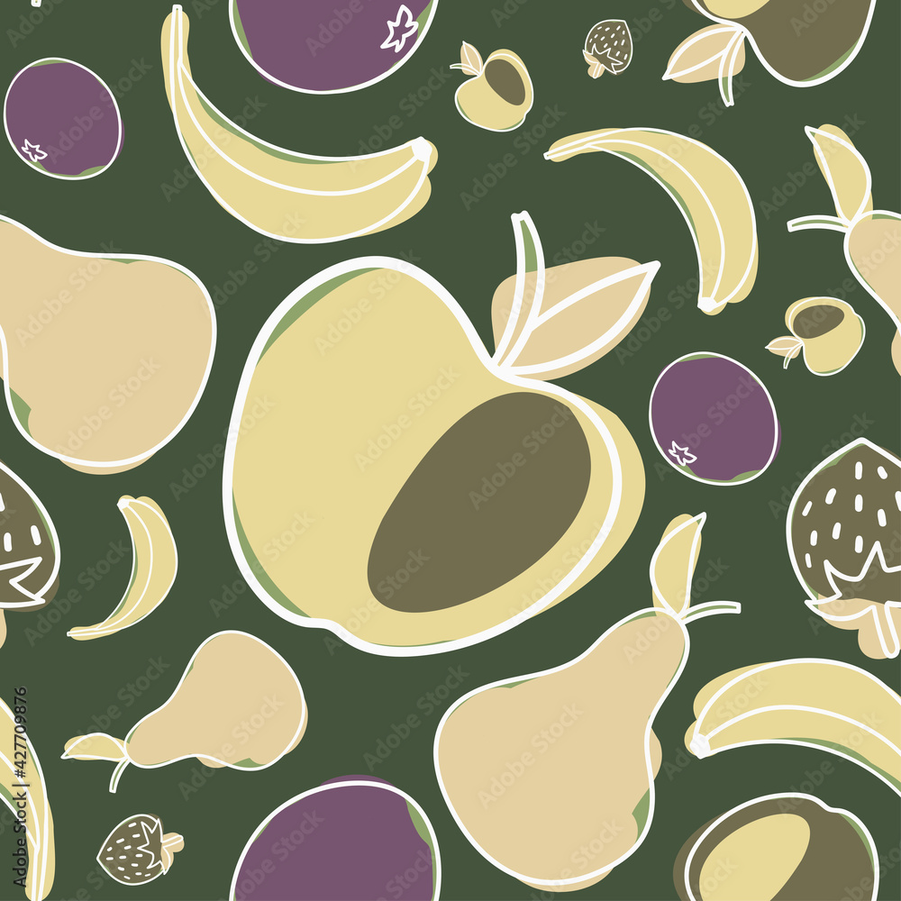Modern seamless vector pattern abstract silhouettes of summer fruits in yellow and green tones