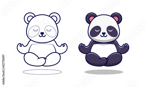 Cute panda is meditating cartoon coloring pages for kids