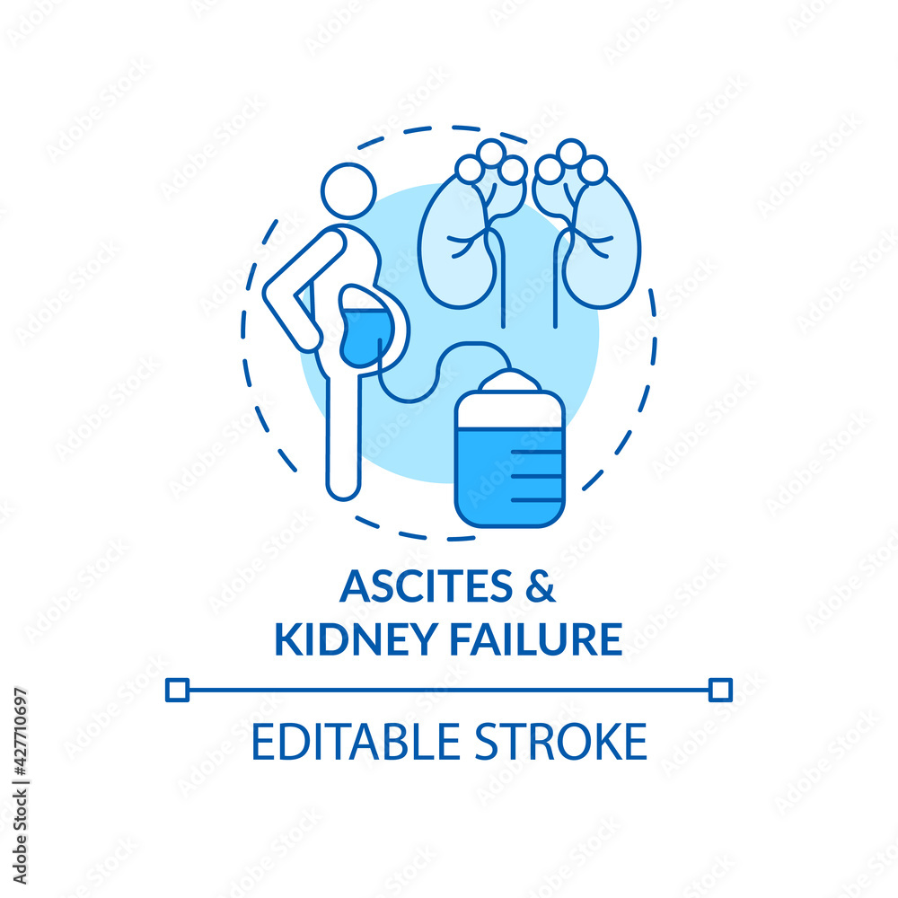 Ascites and kidney failure concept icon. Liver failure idea