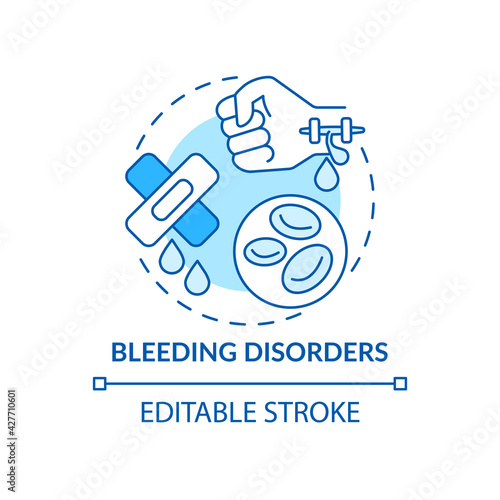 Bleeding disorders concept icon. Liver failure outcome idea thin line illustration. Sufficient blood-clotting proteins. Abnormal bleeding. Vector isolated outline RGB color drawing. Editable stroke