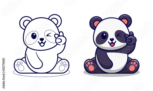 Cute panda two finger cartoon coloring pages for kids © Three Light
